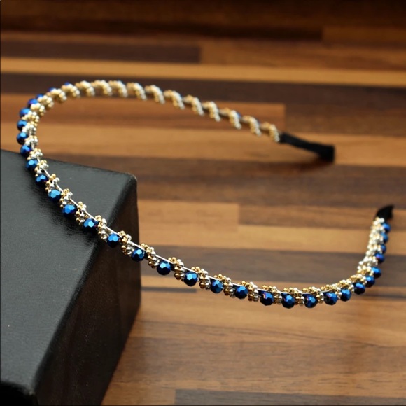 Headband Azure Reflective Blue Green Silver Beads - Picture 3 of 4